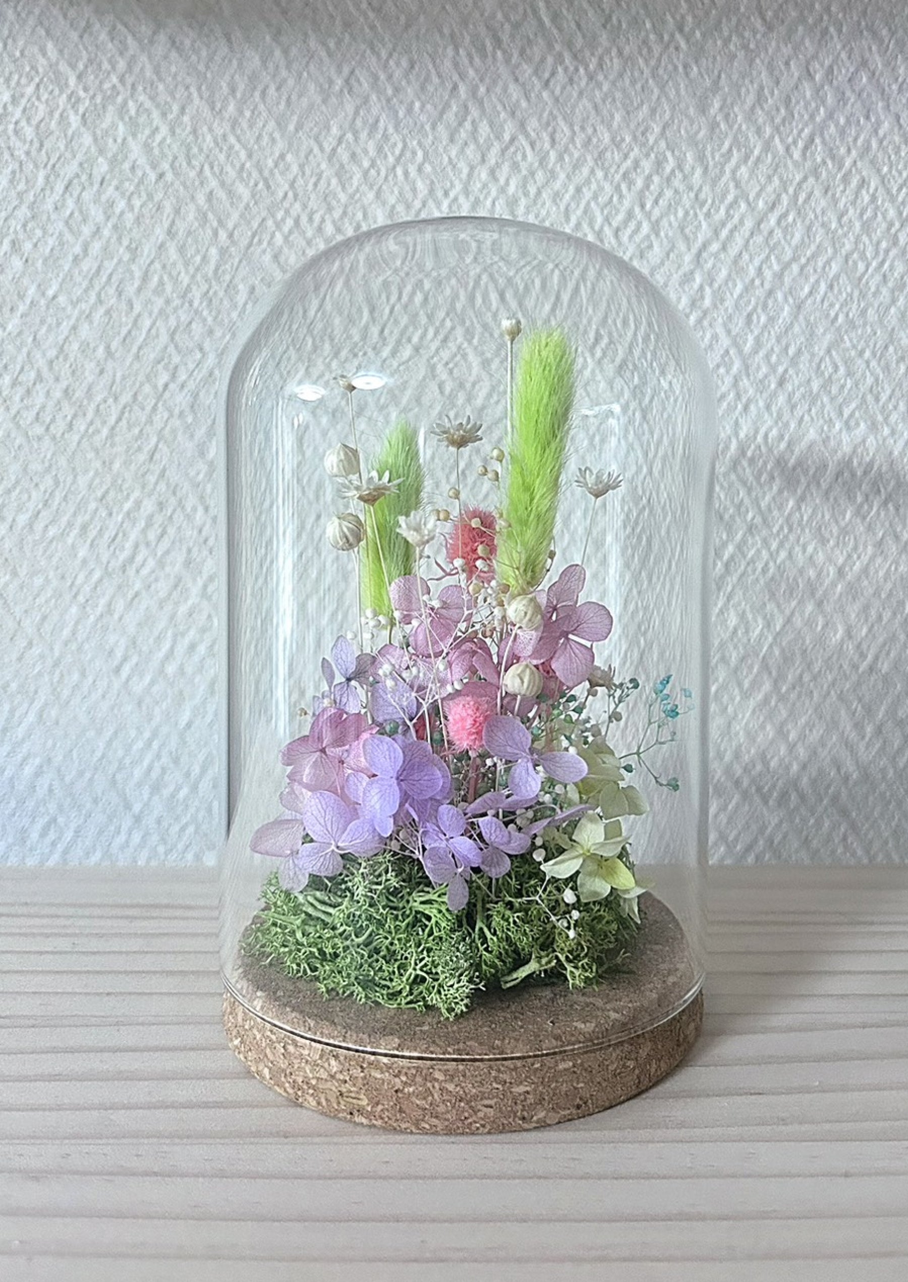 プリザーブドフラワー ガラスドームアレンジ（縦19cm）ナチュラル
