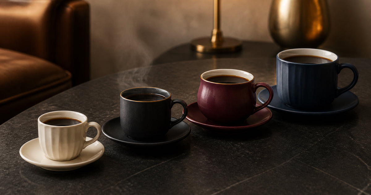 容量の異なる4つのコーヒーカップ