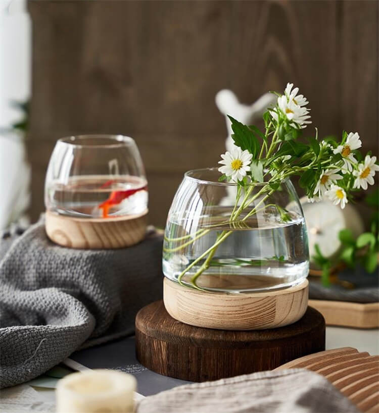 北欧スタイル 原木花瓶 ガラス花瓶 水耕器 食卓装飾品 リビングフラワー
