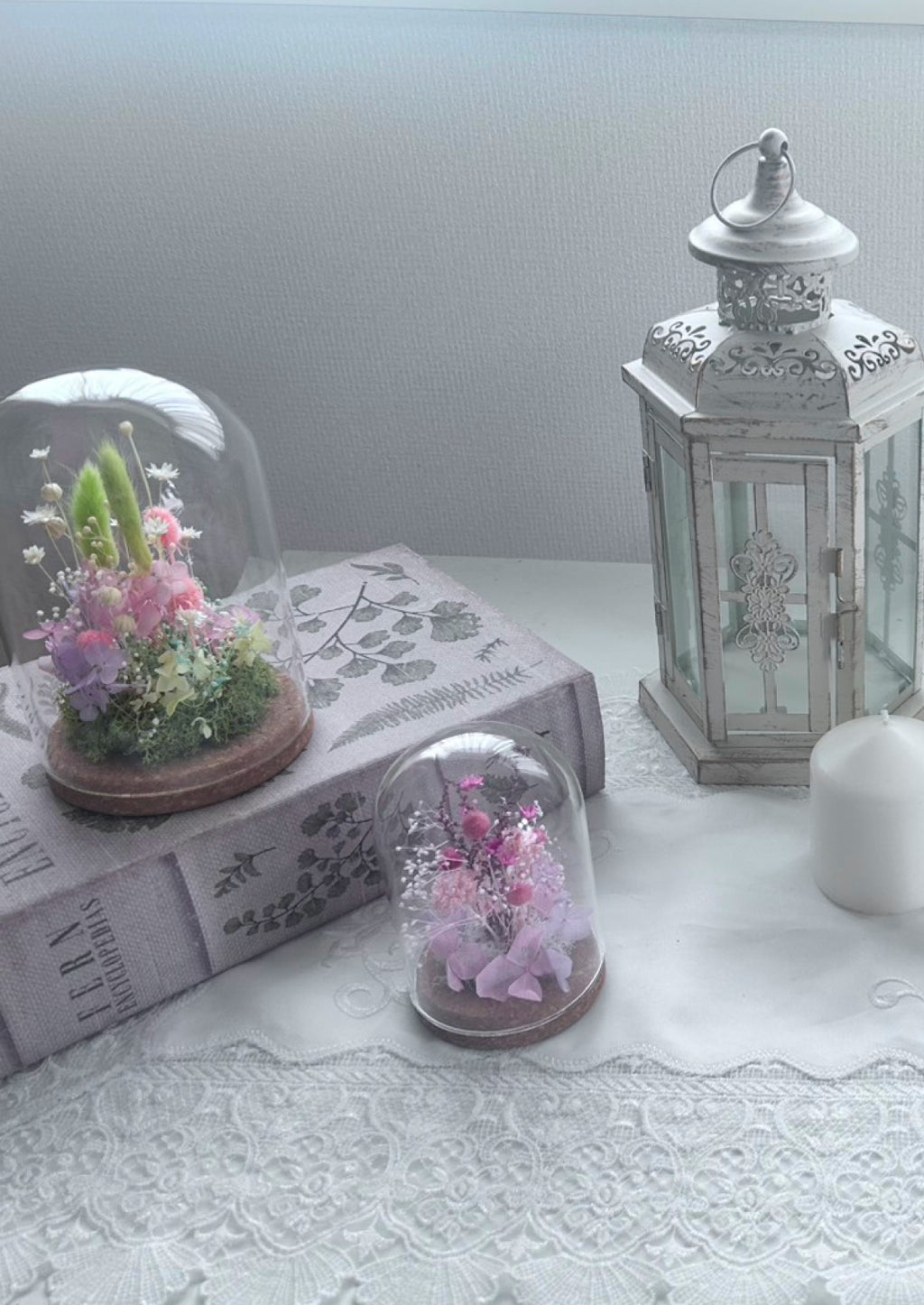 プリザーブドフラワー ガラスドームアレンジ（縦19cm）