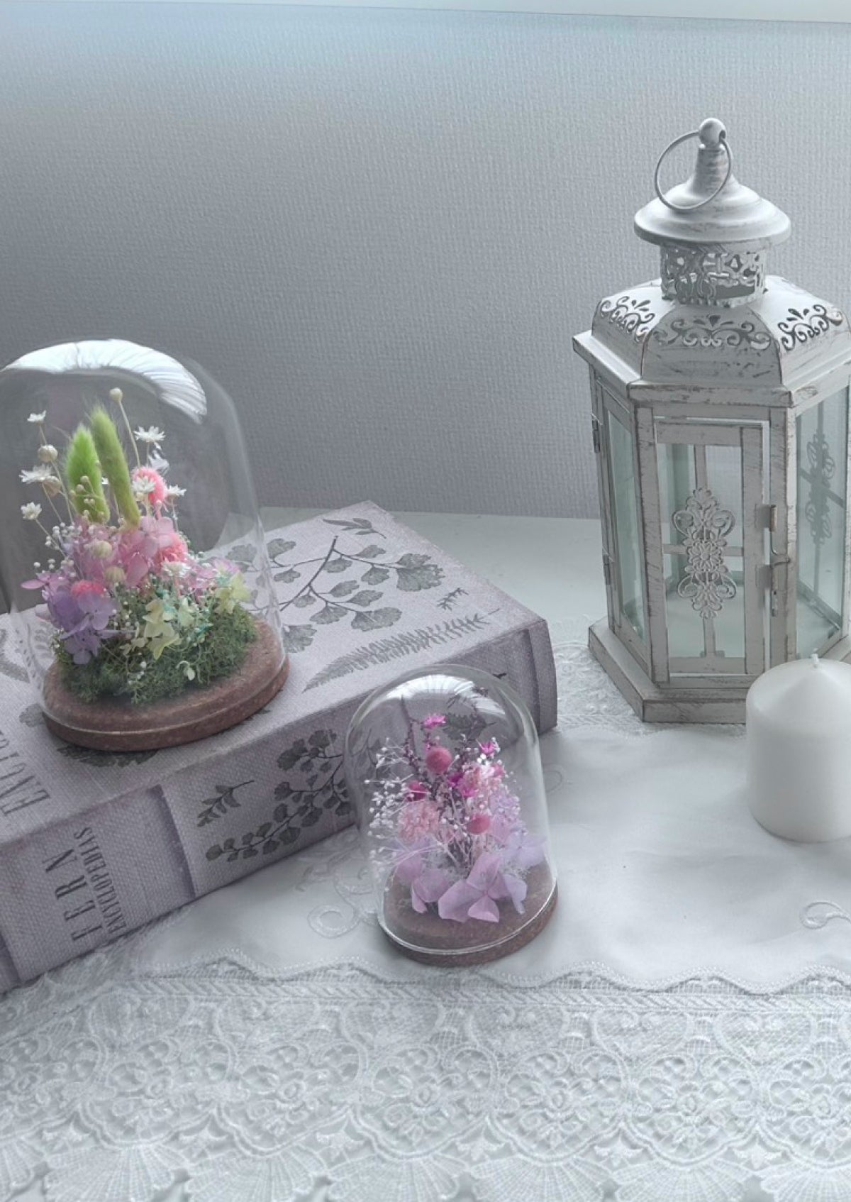 プリザーブドフラワー ガラスドームアレンジ（縦19cm）