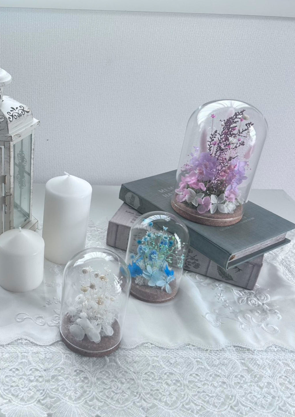 プリザーブドフラワー ガラスドームアレンジ（縦19cm）